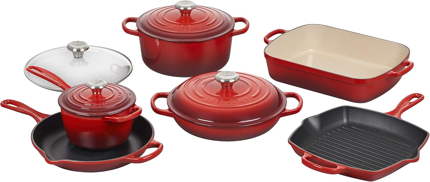Le Creuset Signature Enameled Cast Iron Cookware Set - Cherry Red