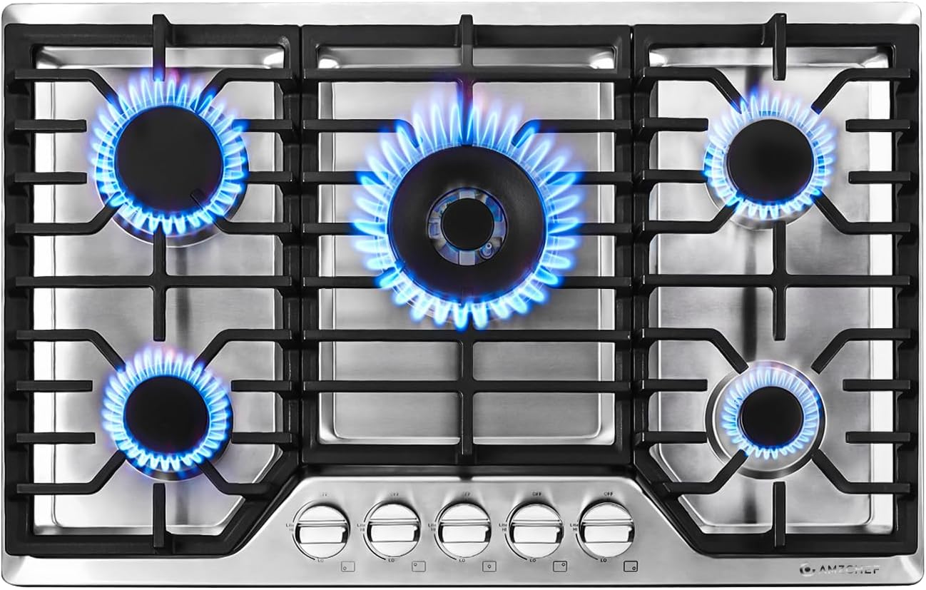AMZCHEF 30 Inch Gas Cooktop with 5 Made in Italy SABAF Power Burners Review