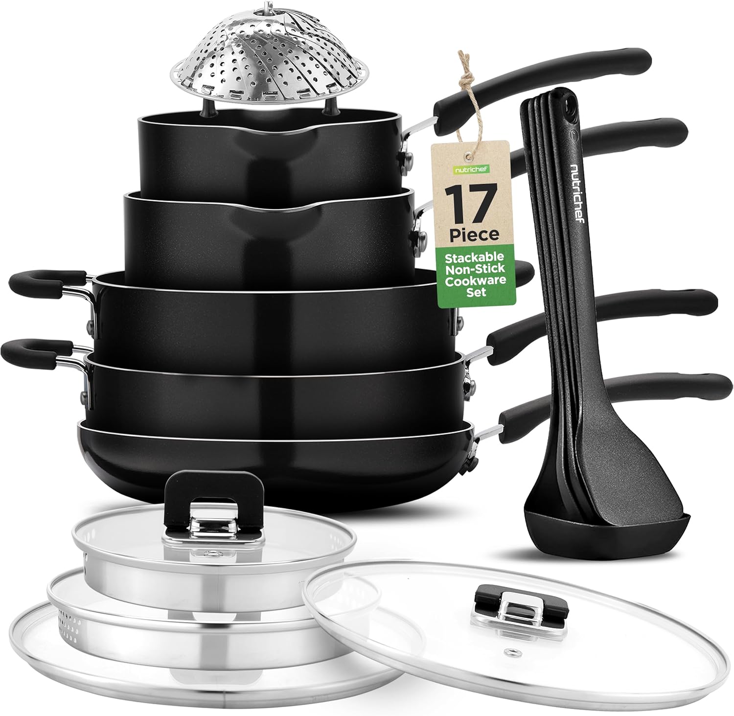 NutriChef 17pcs Black Stackable Pots and Pans Set Review