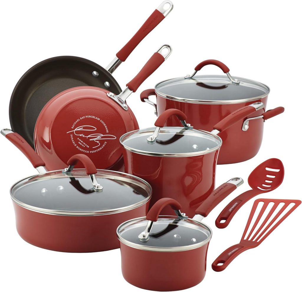 Rachael Ray Cucina Hard Porcelain Enamel Nonstick Cookware Set, 12-Piece