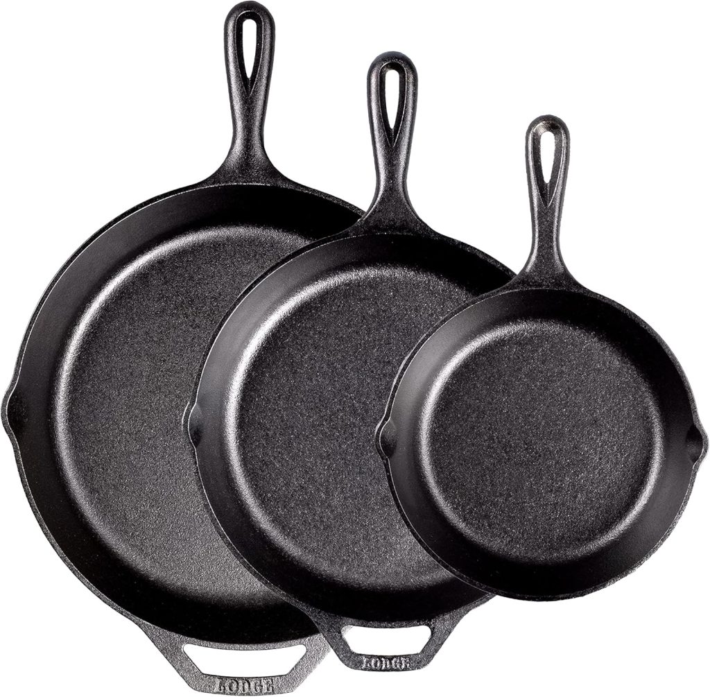 Amazon Basics Pre-Seasoned Cast Iron Skillet Set with Enamel Exterior