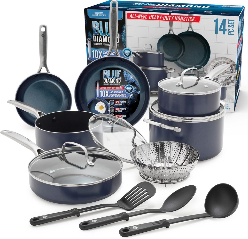 Blue Diamond Pan Ceramic Nonstick Cookware Set (14-Piece)