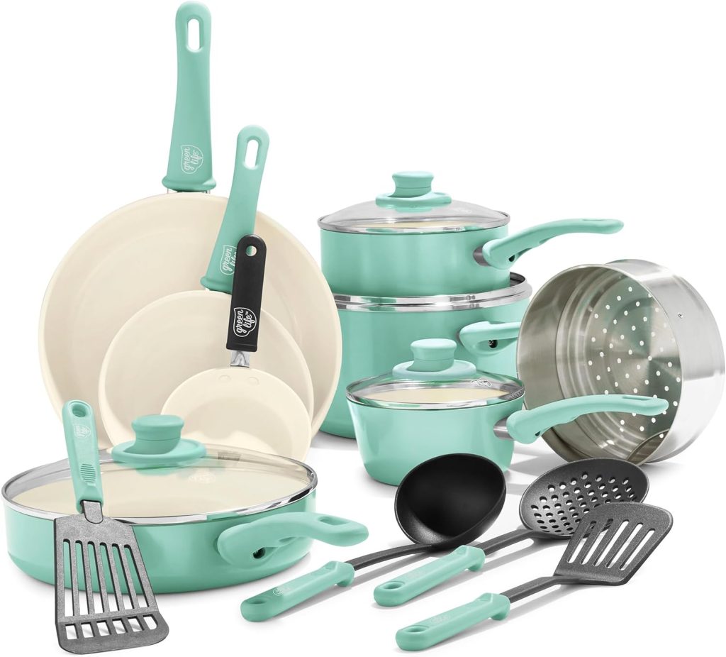 GreenLife Soft Grip Healthy Ceramic Nonstick 16-Piece Cookware Set