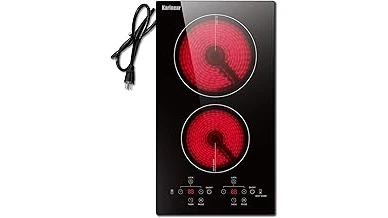 The image shows a sleek, modern radiant heat cooktop with multiple heating elements.