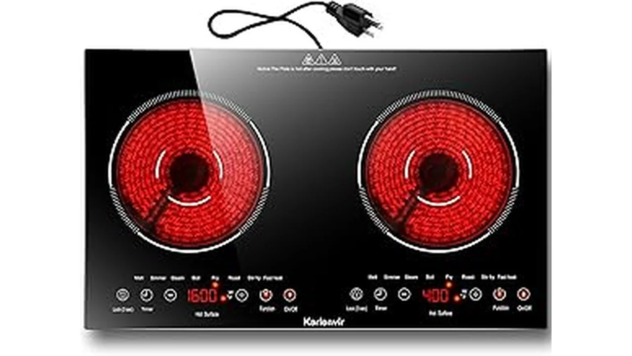 The image shows a sleek, modern 22-inch cooktop with two burners, perfect for small kitchens.