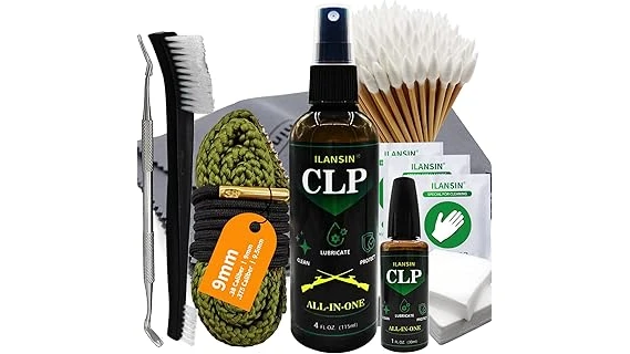 The image shows various bottles of 9mm cleaning oil, highlighting the best options for firearm maintenance.
