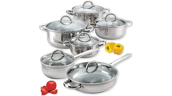 The image shows a collection of various pots and pans, representing a best 31 cookware set for home kitchens.