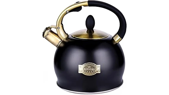 The image shows a sleek, silver stove kettle, possibly the Best 48 Stove Kettle, ready for brewing.