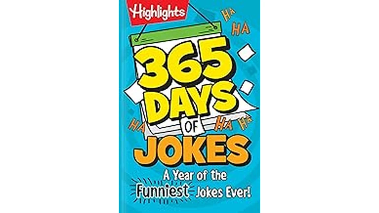 The image shows a person laughing at a book titled Best 16 Clean Jokes Usa.