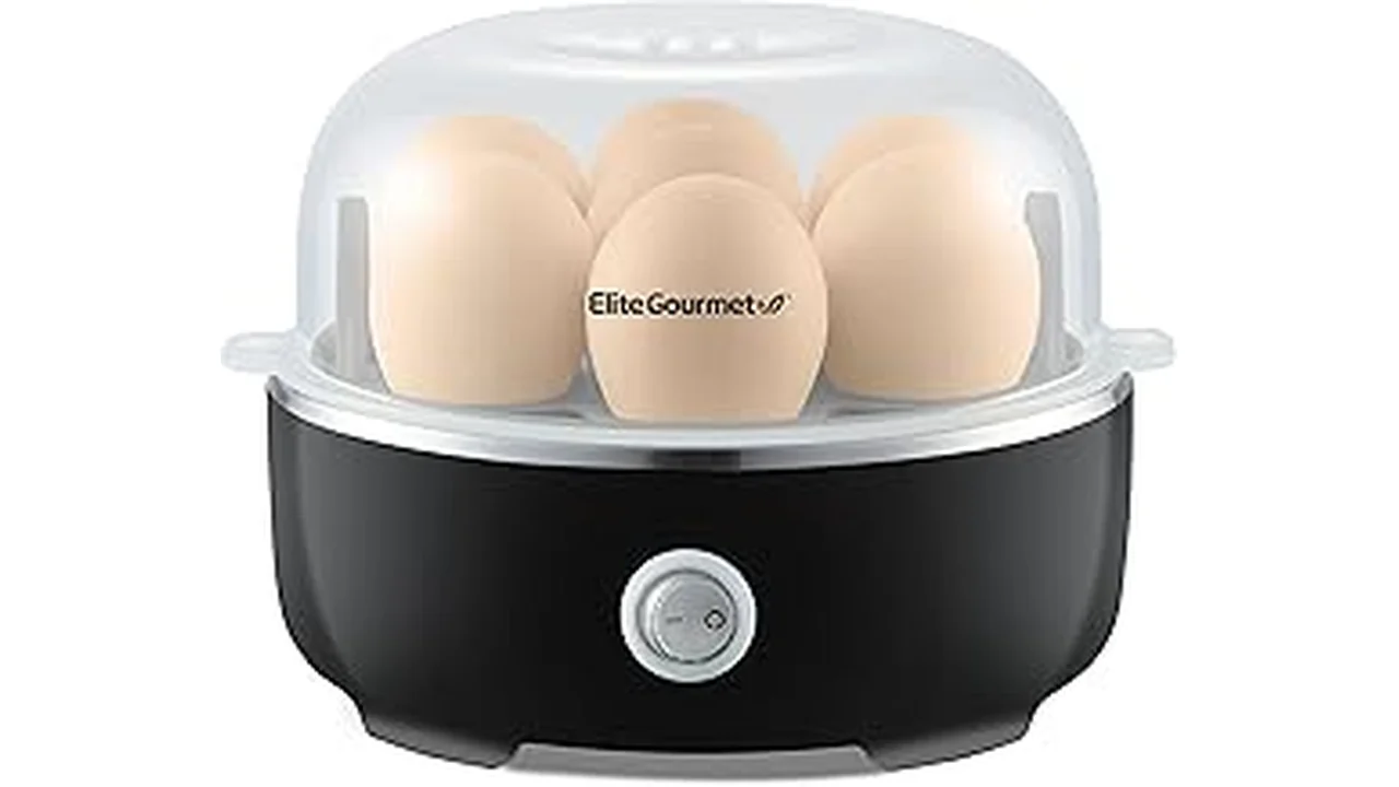 The image shows a top-rated 16-egg cooker, highlighting its capacity and function.