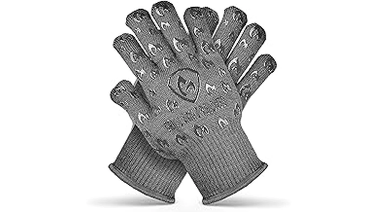 The image shows a variety of colorful oven gloves with fingers, perfect for safe handling of hot items.