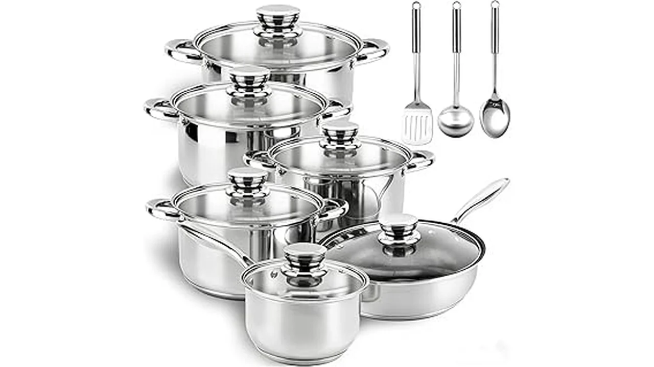 The image shows a collection of high-quality non-stick and stainless steel cookware, ideal for the best 31 choices.