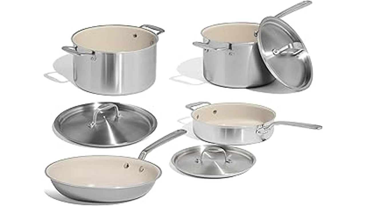 The image shows a variety of stylish pots and pans, representing the best 31 cookware in Europe.