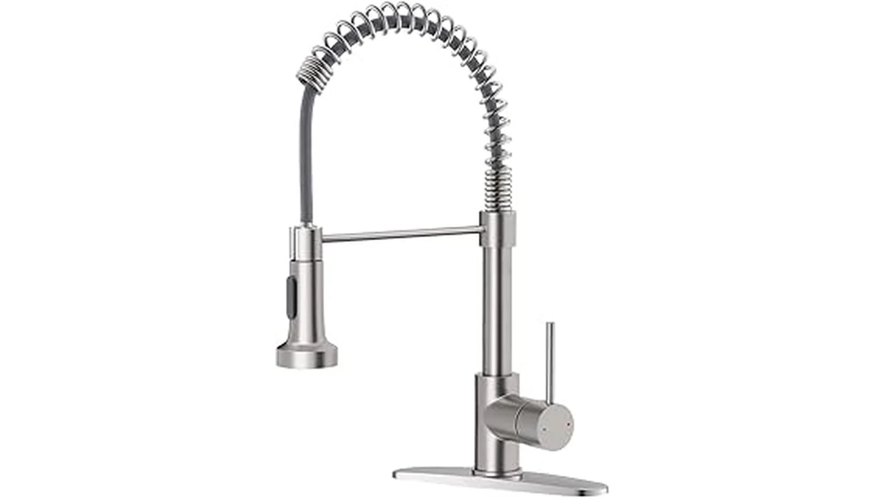 The image shows a selection of sleek, modern kitchen faucets from top brands.