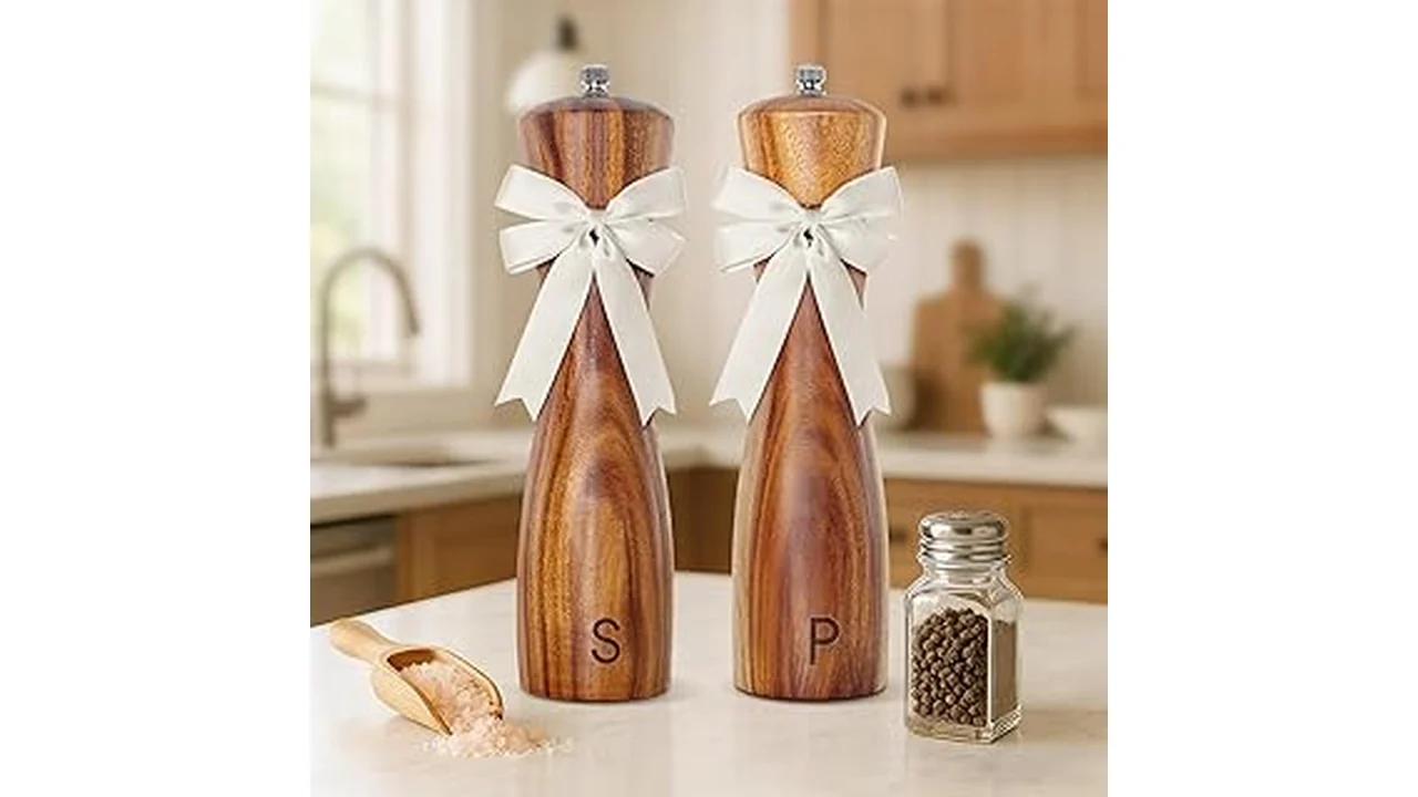 The image shows a beautifully arranged selection of kitchen gadgets and gourmet food items perfect for gifting.