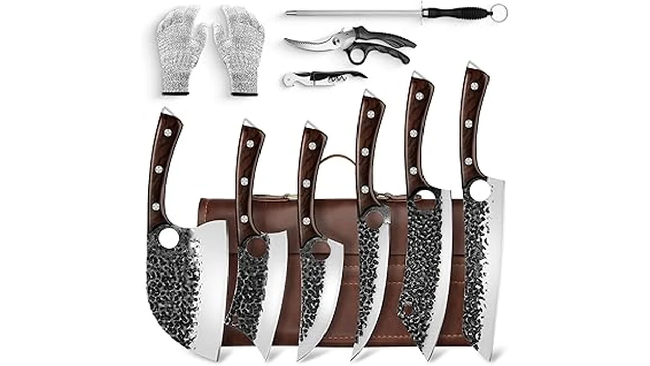 The image shows a collection of quality kitchen knives, part of the Best 31 Kitchen Knives Usa selection.