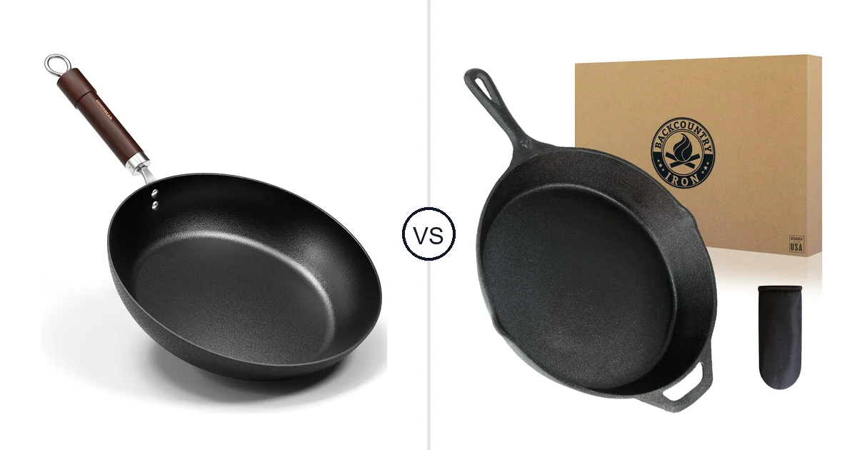 Comparison of Armorbear Carbon Steel Frying Pan and Backcountry Iron 12 Inch Round Large Pre-Seasoned Cast