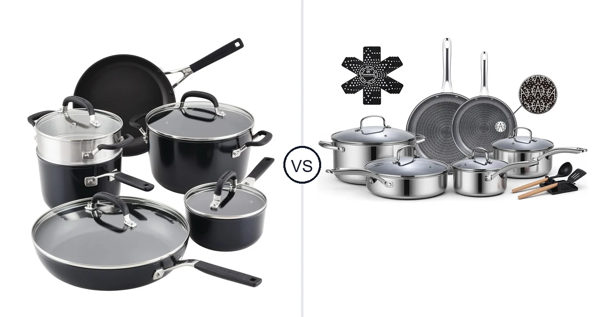 Comparison of KitchenAid 10 Piece and Ammeloo 17 Pcs Nonstick Stainless Steel Cookware Set