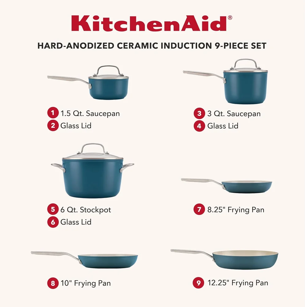 KitchenAid 9 Piece Cookware Set with Stainless Steel Handles