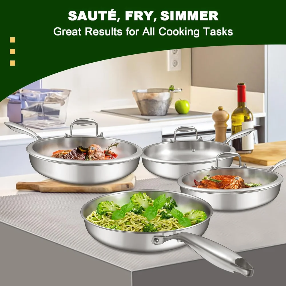 EWFEN 12 Inch Tri-Ply Stainless Steel Frying
