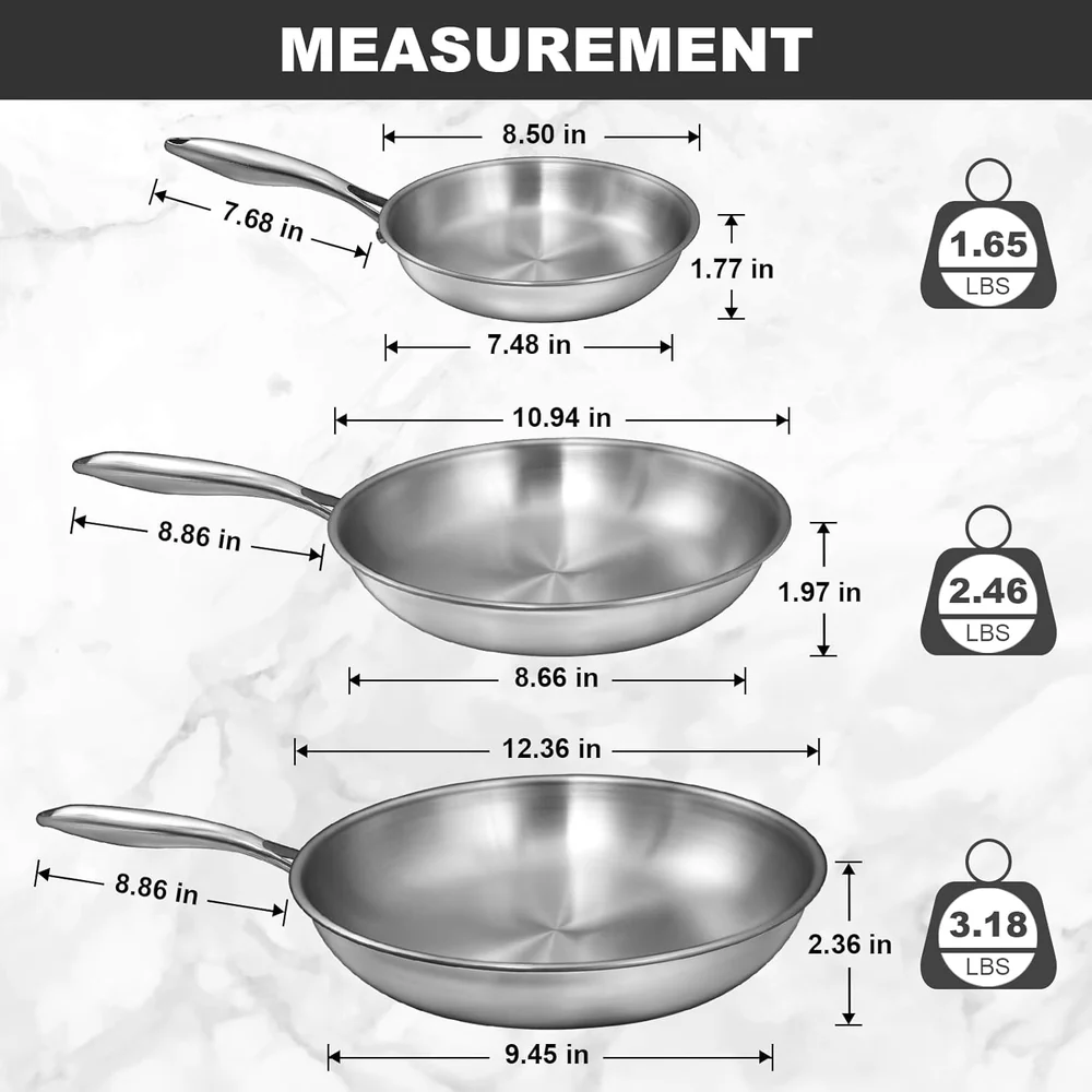 EWFEN Tri-Ply Stainless Steel Frying Pans Set