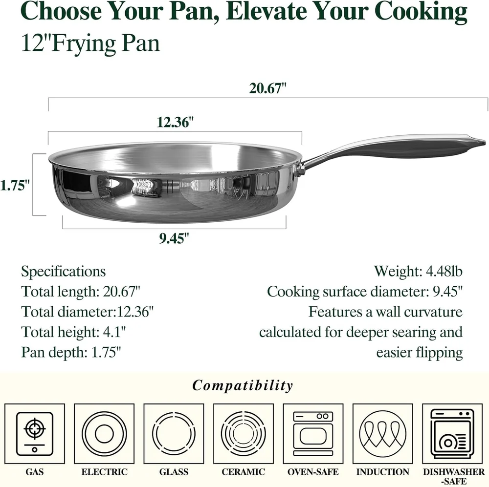 Umite Chef 12 inch 5 Ply Stainless Steel