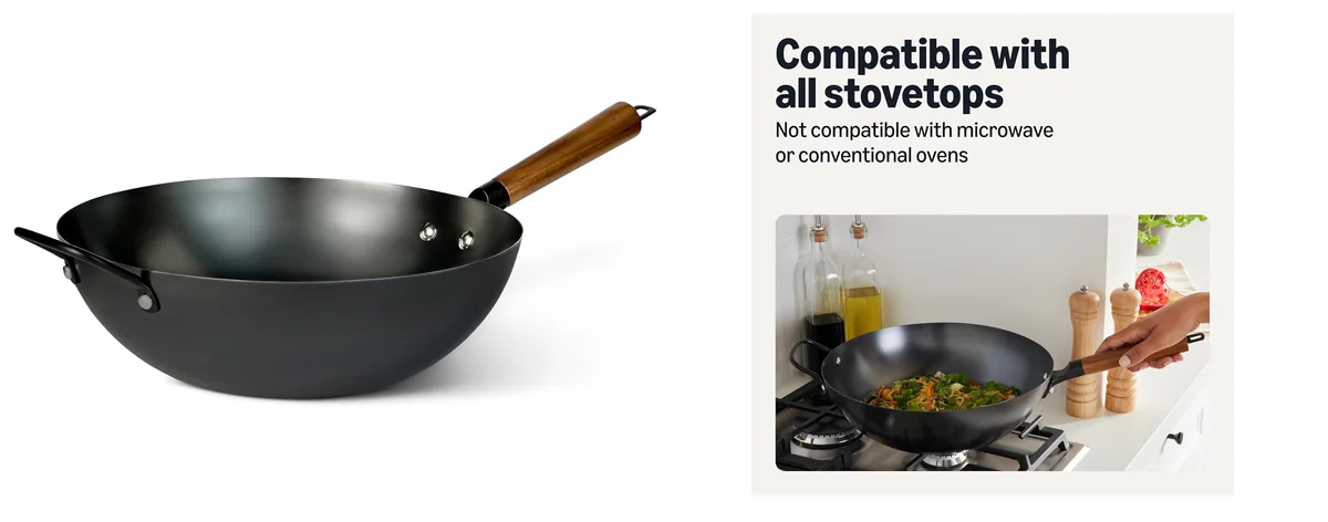 Amazon Basics Carbon Steel Pre-Seasoned Wok images