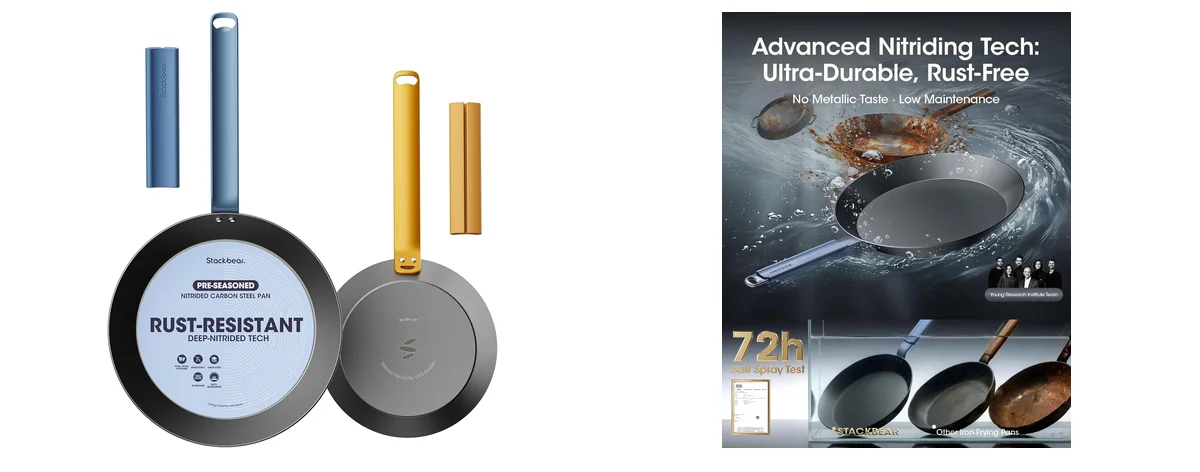 stackbear Carbon Steel Frying Pan Set 8 images