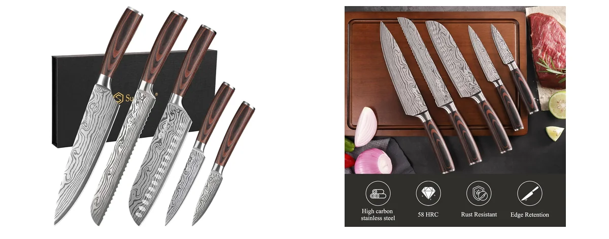 Sunnecko Kitchen Knife Set 5 Piece Chef images