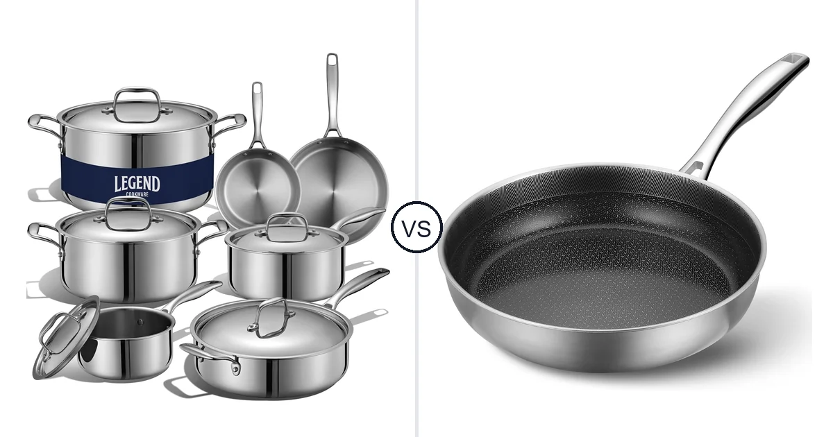 Comparison of LEGEND COOKWARE 12-Piece and PekGema Hybrid Nonstick Frying Pan 10inch，5-Ply Stainless