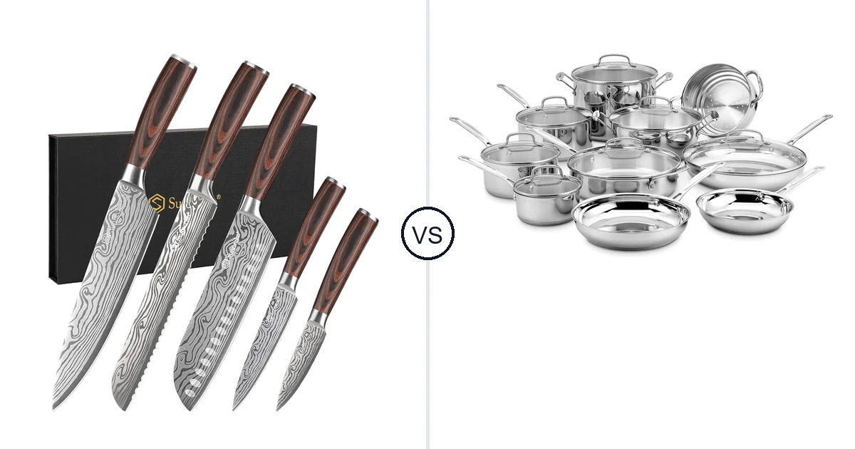 Comparison of Sunnecko Kitchen Knife Set 5 Piece Chef and Cuisinart 17 Piece