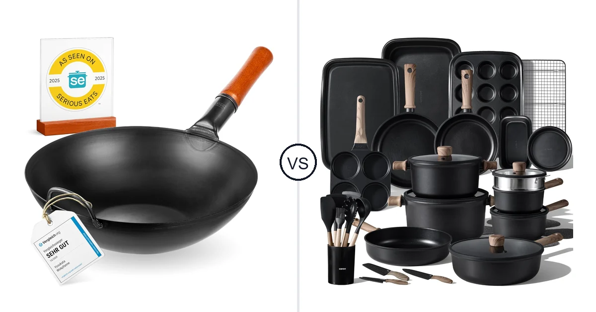 YOSUKATA 13.5 Carbon Steel vs CAROTE 44pcs: Best Wok Cookware Set