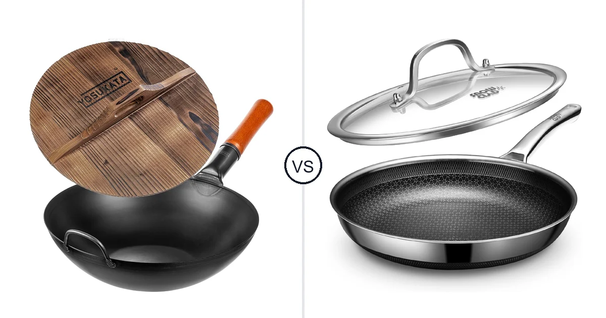 Comparison of YOSUKATA Carbon Steel Wok Pan 13 and Yonida Non Stick Frying Pans