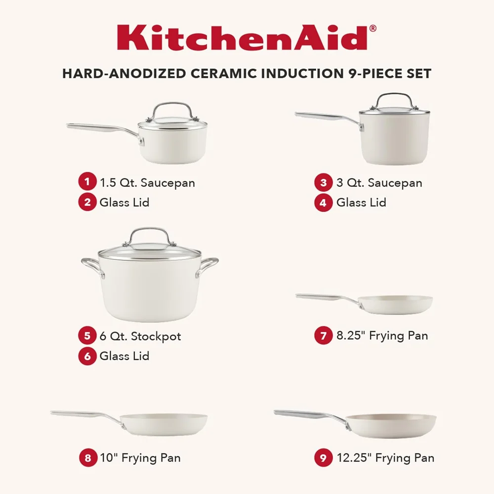 KitchenAid 9 Piece Cookware Set with Stainless Steel Handles