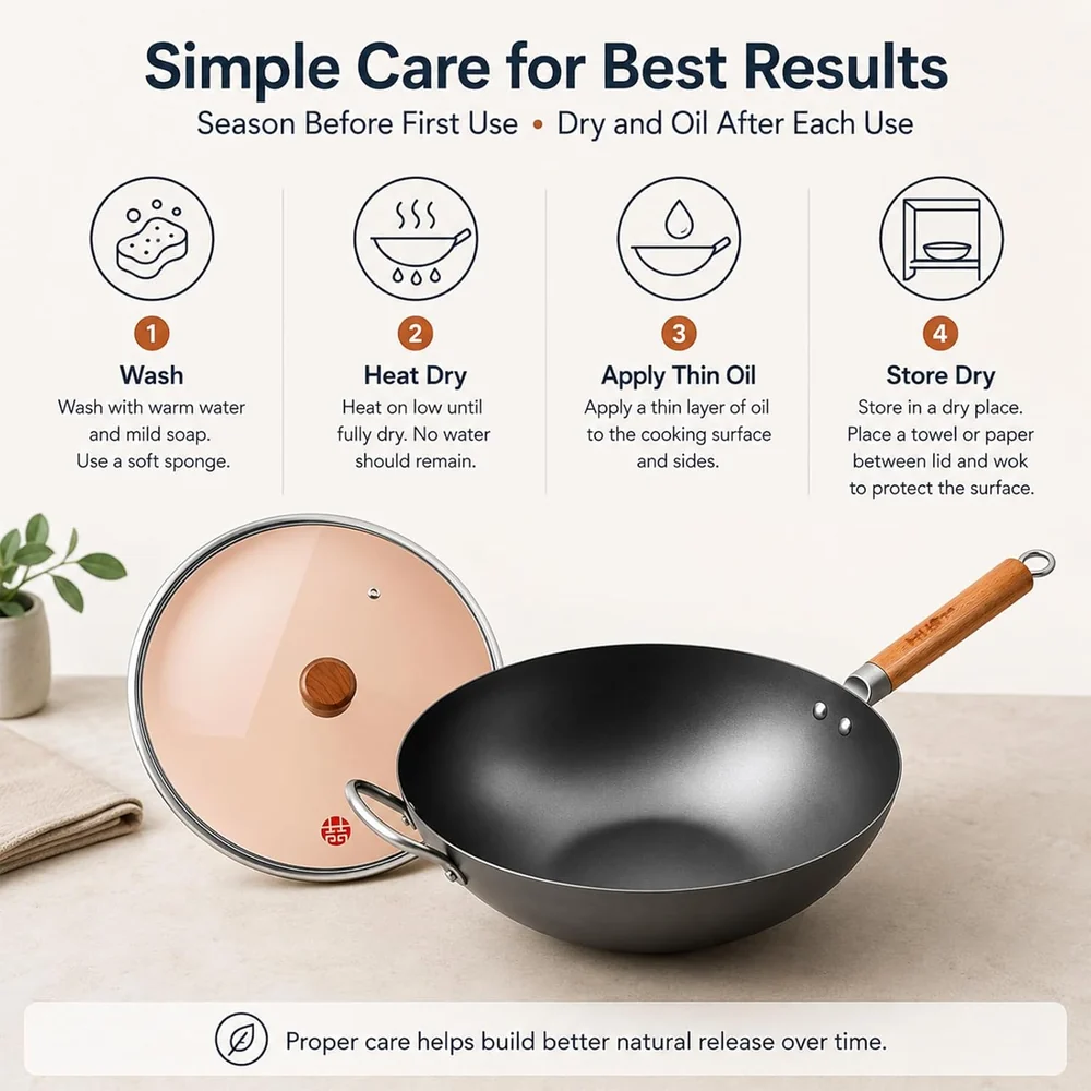 WANGYUANJI 14.2 Inch Carbon Steel Wok