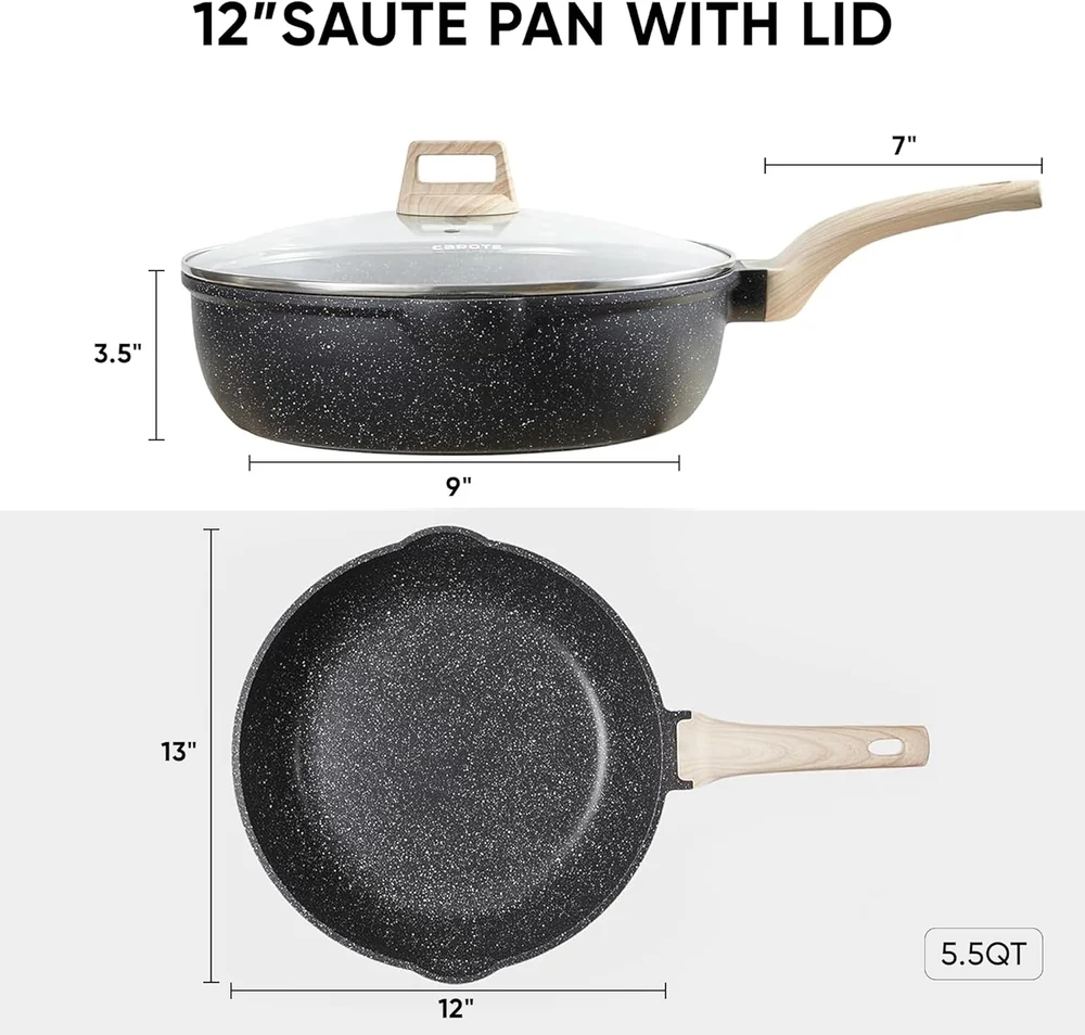 CAROTE 12 Inch Nonstick Deep Frying Pan