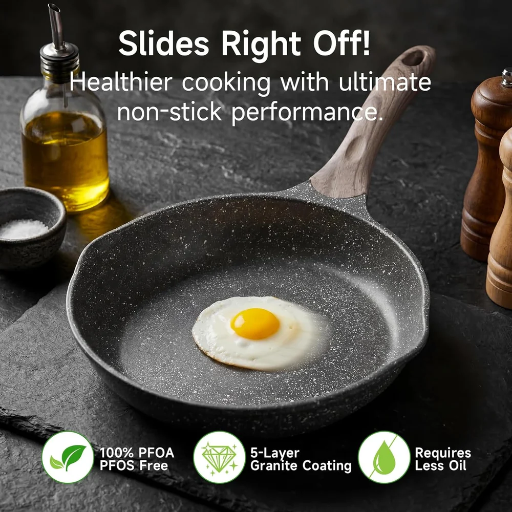 JEETEE 9.5 Inch Nonstick Frying Pan Stone