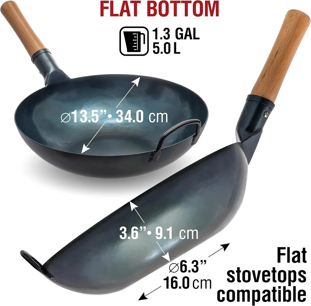 YOSUKATA 13.5” Blue Carbon Steel Wok Pan