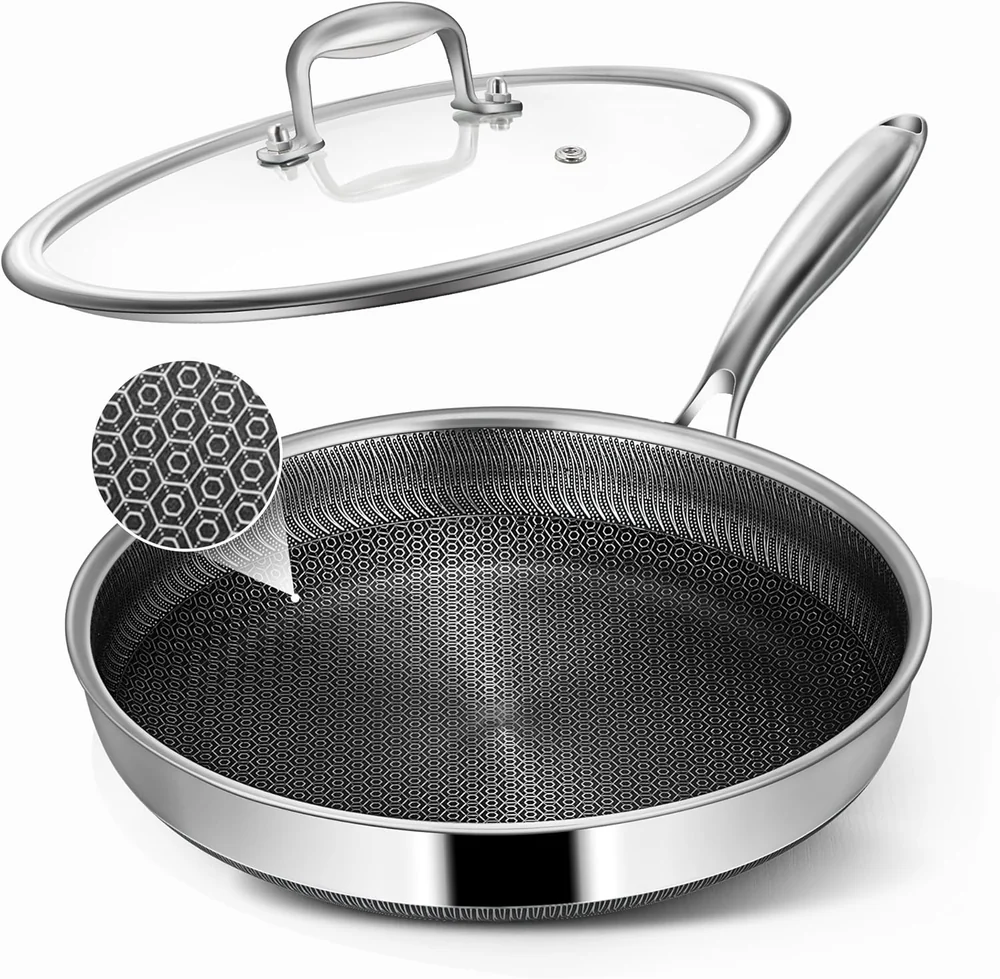 PekGema Hybrid Nonstick Frying Pan 10inch，5-Ply Stainless
