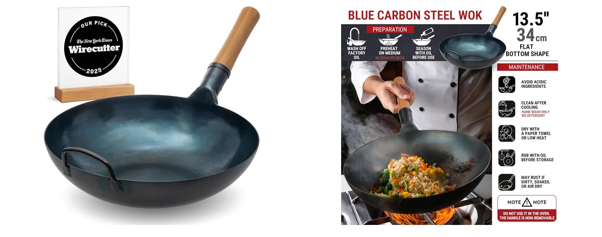 YOSUKATA 13.5” Blue Carbon Steel Wok Pan images