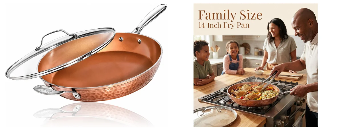 GOTHAM STEEL Hammered Copper 14 Inch Non Stick images