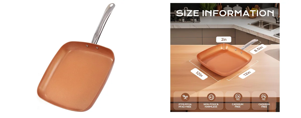 Toutrop Non-Stick Copper Square Frying Pan images