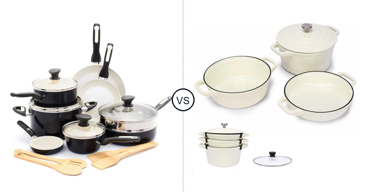 Comparison of GreenPan Rio 16 Piece Cookware Pots and and Hisencn Variety Pack