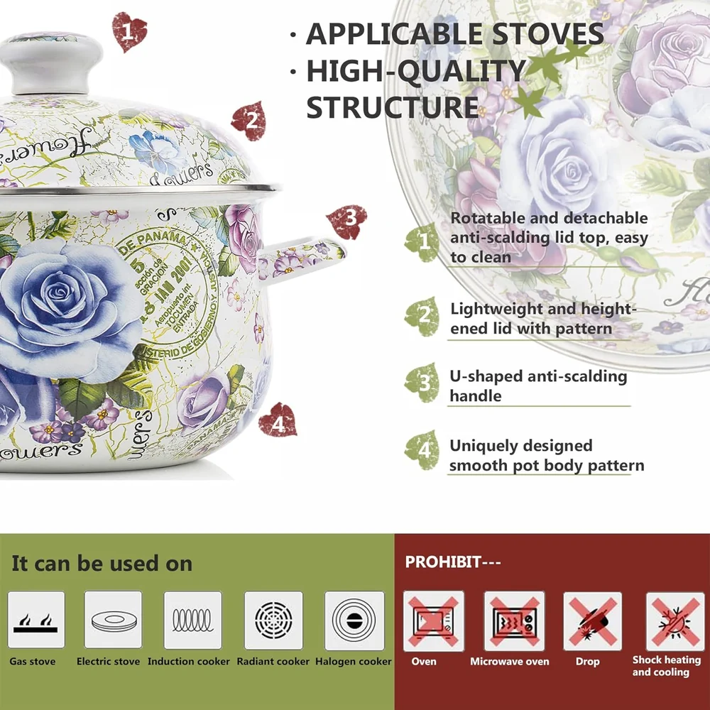 OLYTARU Retro Flower Enamel Stockpot