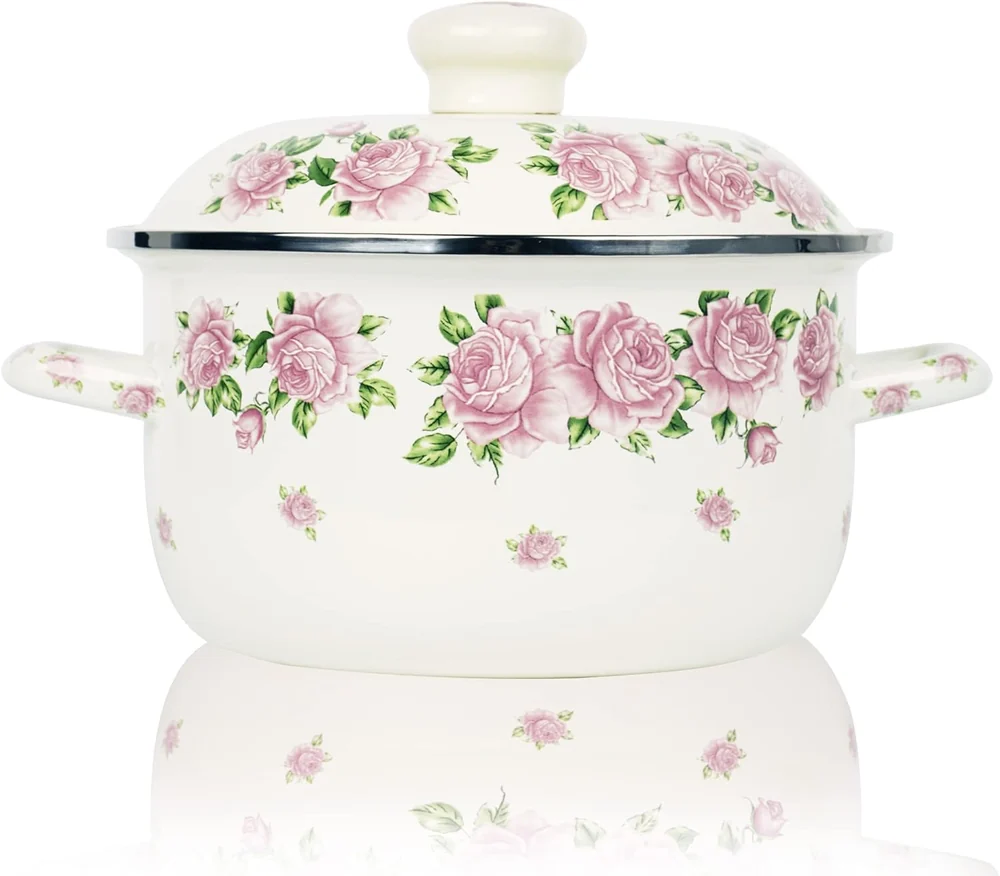 OLYTARU Retro Flower Enamel Stockpot